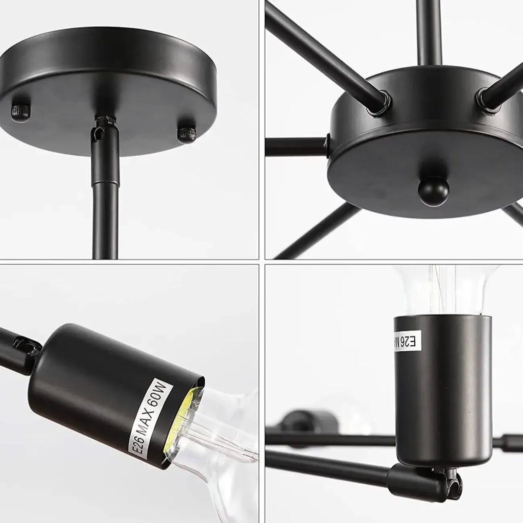 Industrial Black Metal Minimalist Sputnik Chandelier