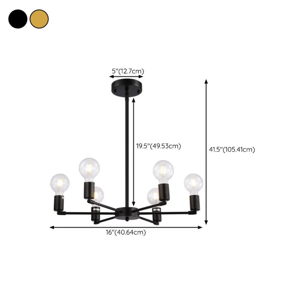 Industrial Black Metal Minimalist Sputnik Chandelier