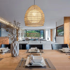 Oriental Rattan Geometric Globe Pendant Light