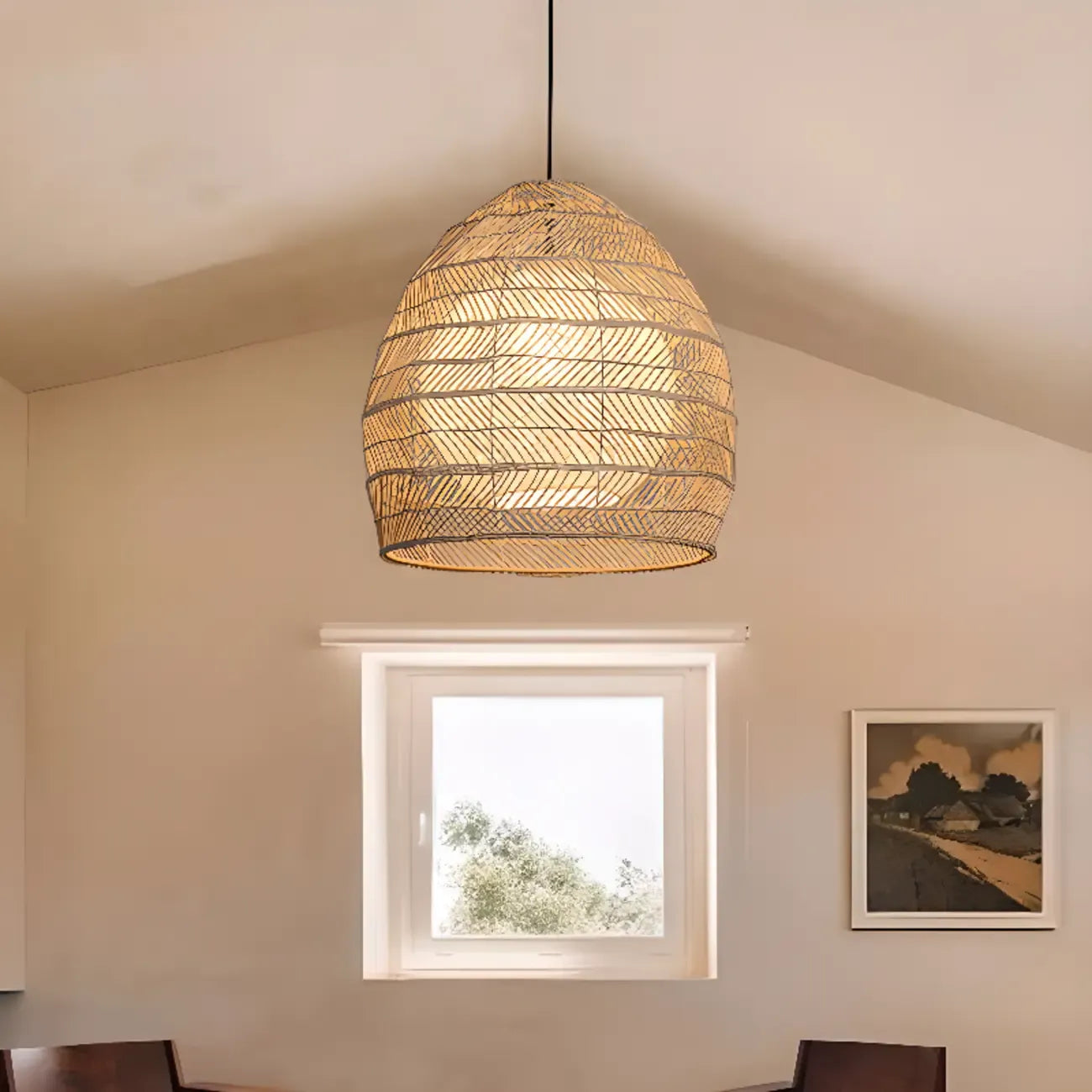Oriental Rattan Geometric Globe Pendant Light