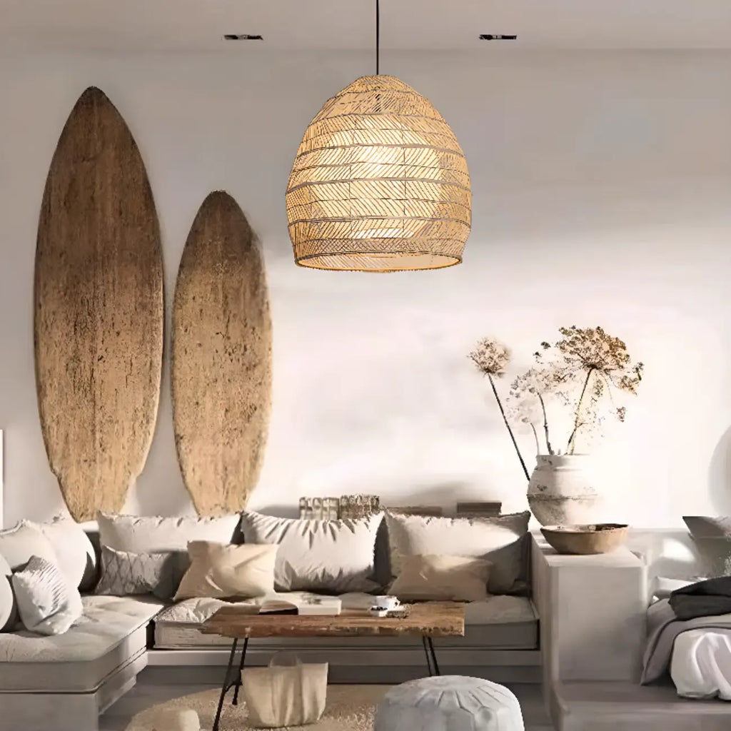 Oriental Rattan Geometric Globe Pendant Light