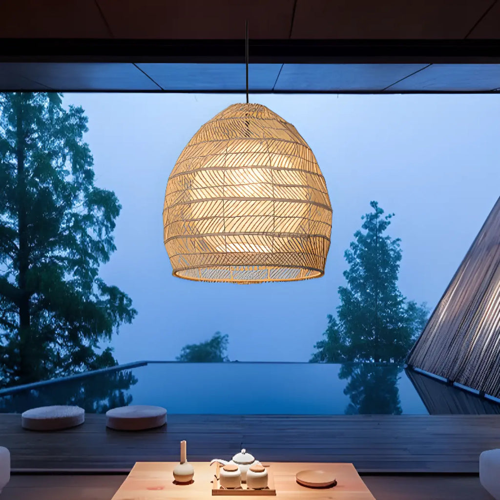 Oriental Rattan Geometric Globe Pendant Light