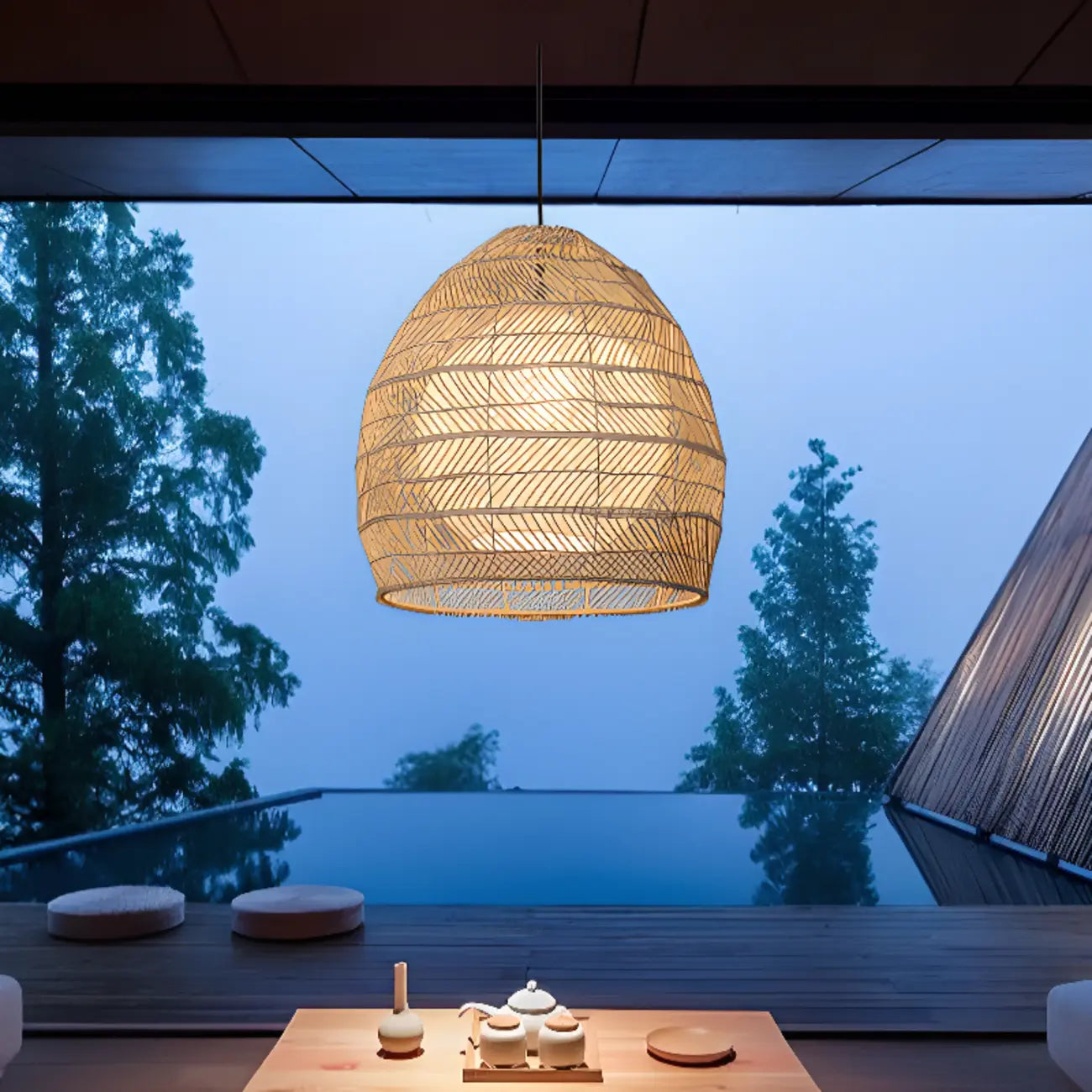 Oriental Rattan Geometric Globe Pendant Light