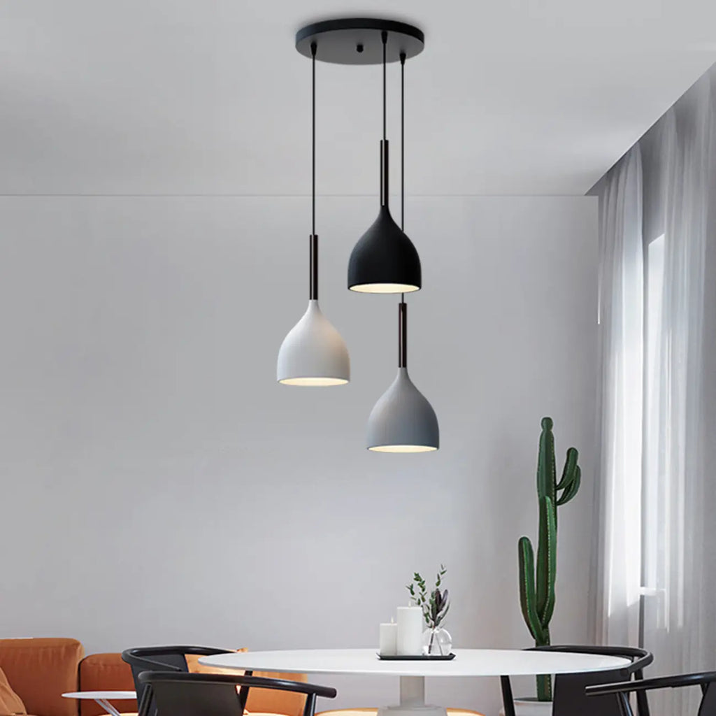 Cool Tone Metal Dome 3-Light Island Pendant Light