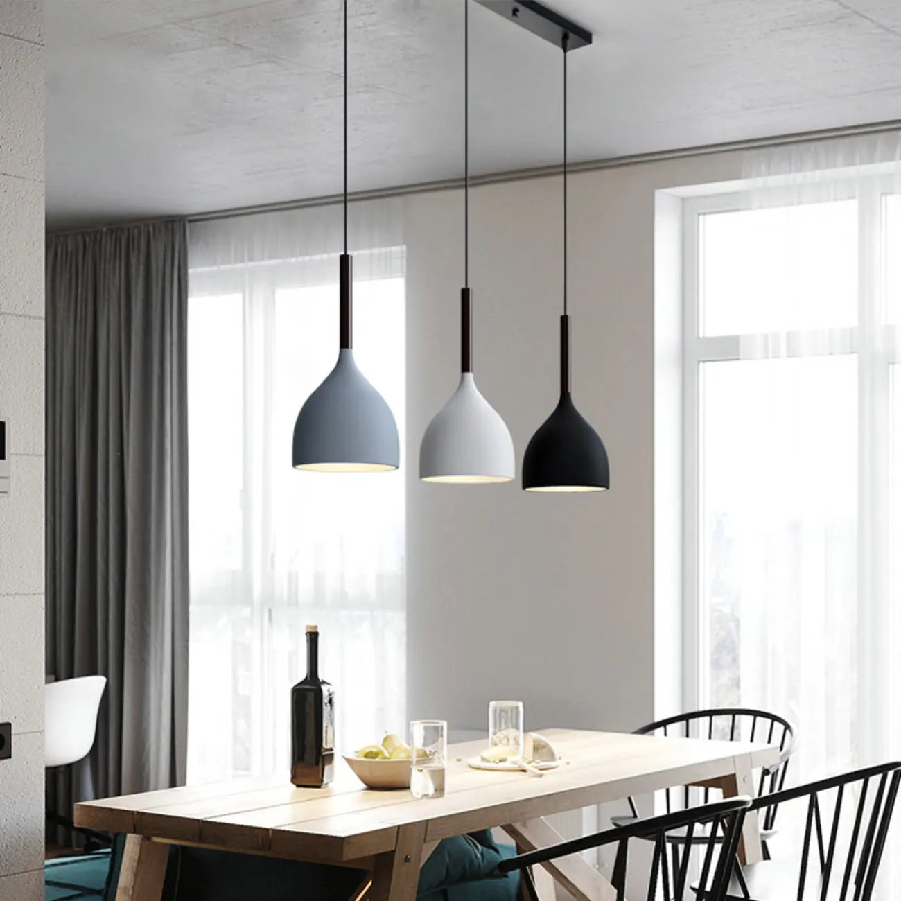 Cool Tone Metal Dome 3-Light Island Pendant Light