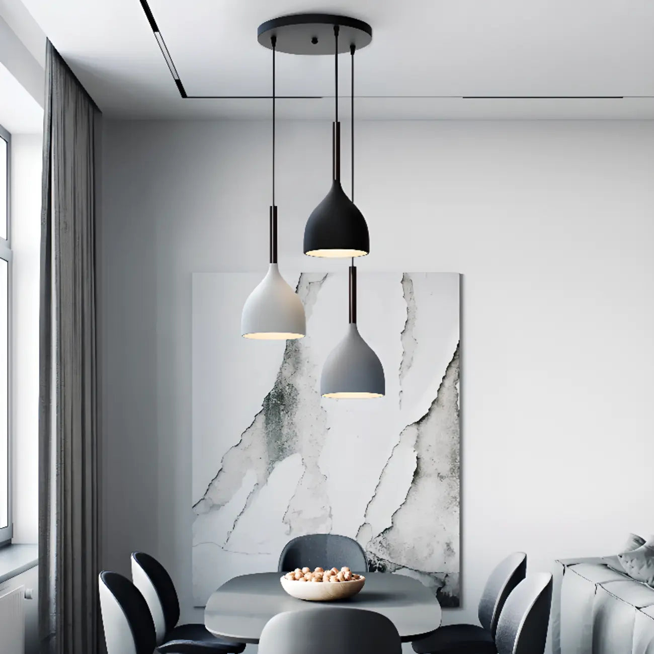 Cool Tone Metal Dome 3-Light Island Pendant Light