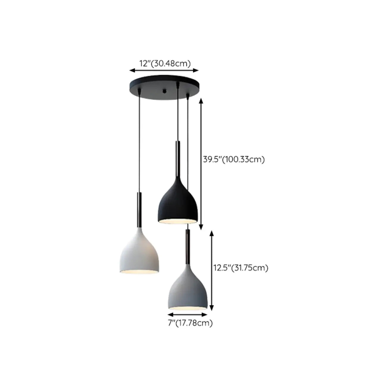 Cool Tone Metal Dome 3-Light Island Pendant Light