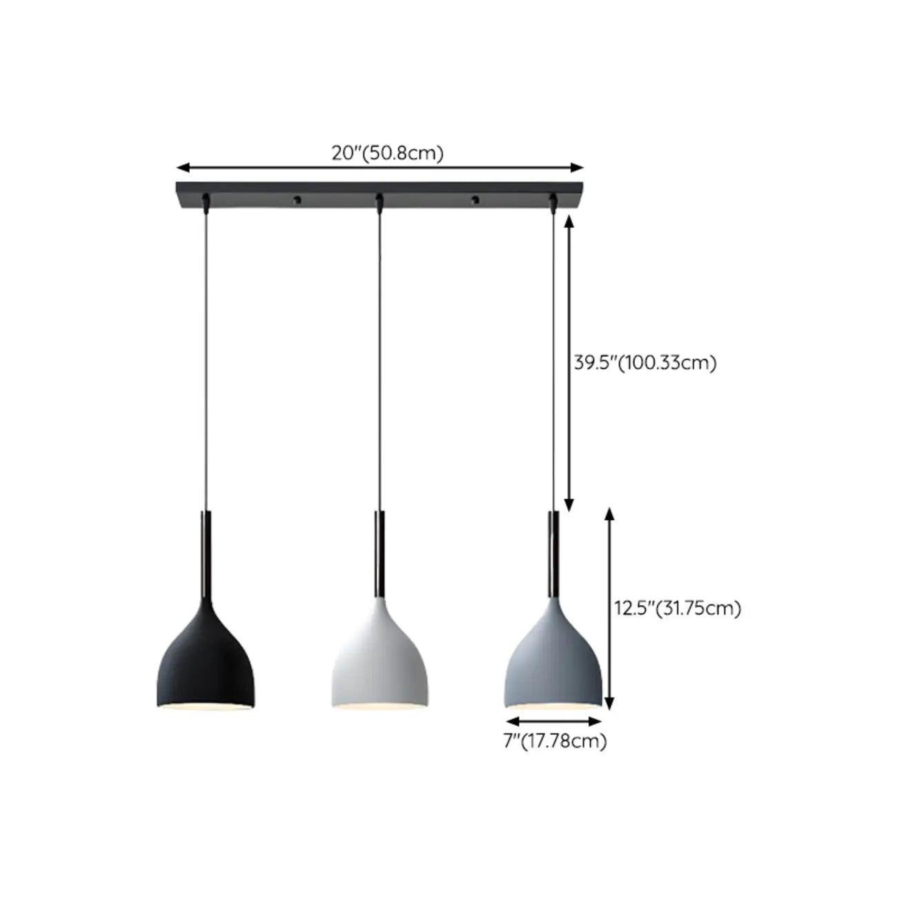 Cool Tone Metal Dome 3-Light Island Pendant Light