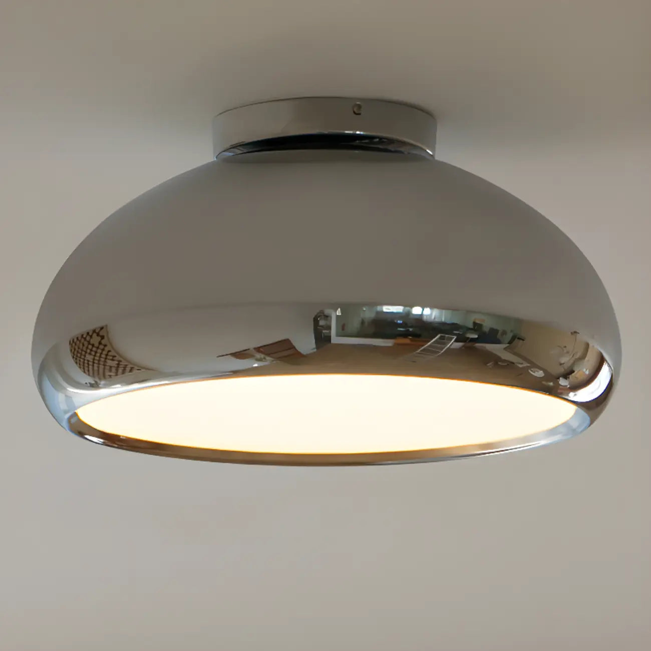 Modern Silver Round Semi Flush Ceiling Light