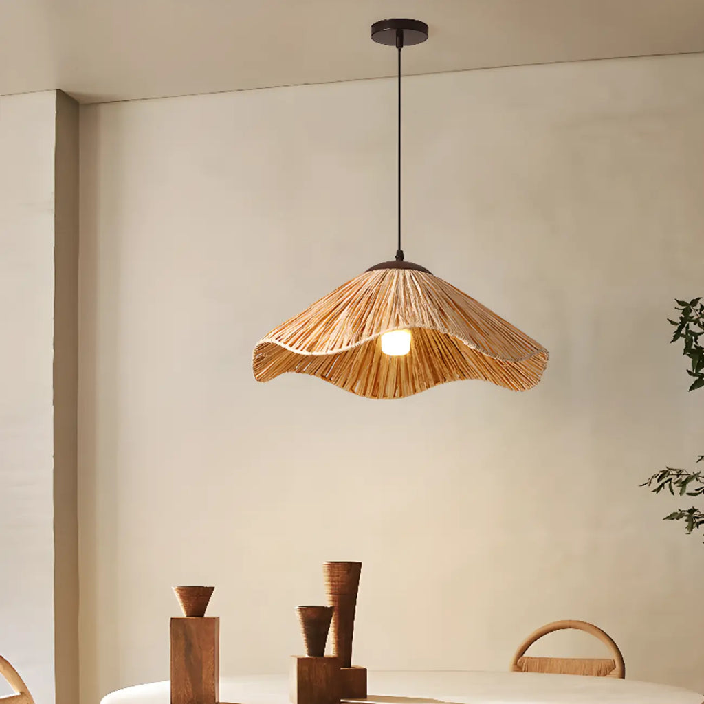 Oriental Brown Rattan Pendant Light for Kitchen Island