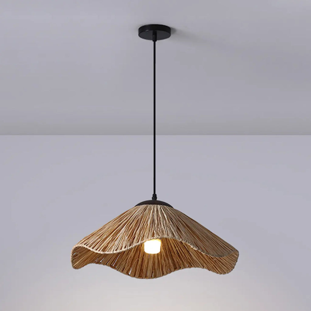 Oriental Brown Rattan Pendant Light for Kitchen Island