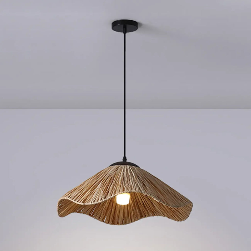 Oriental Brown Rattan Pendant Light for Kitchen Island