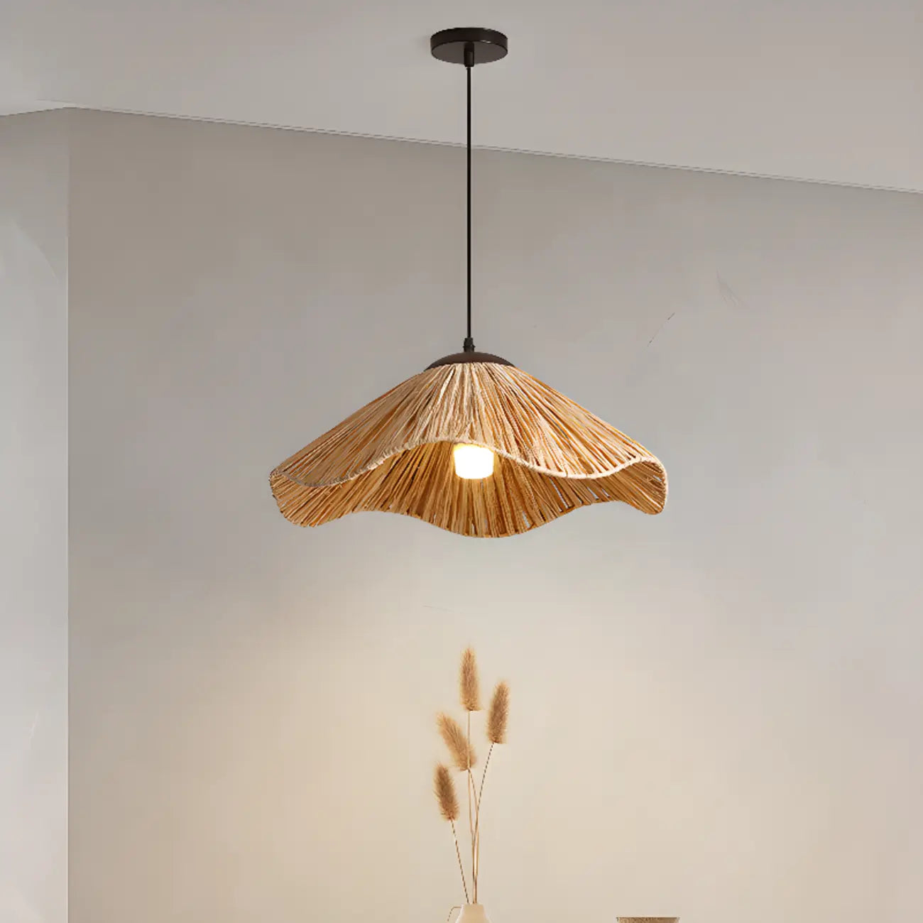 Oriental Brown Rattan Pendant Light for Kitchen Island