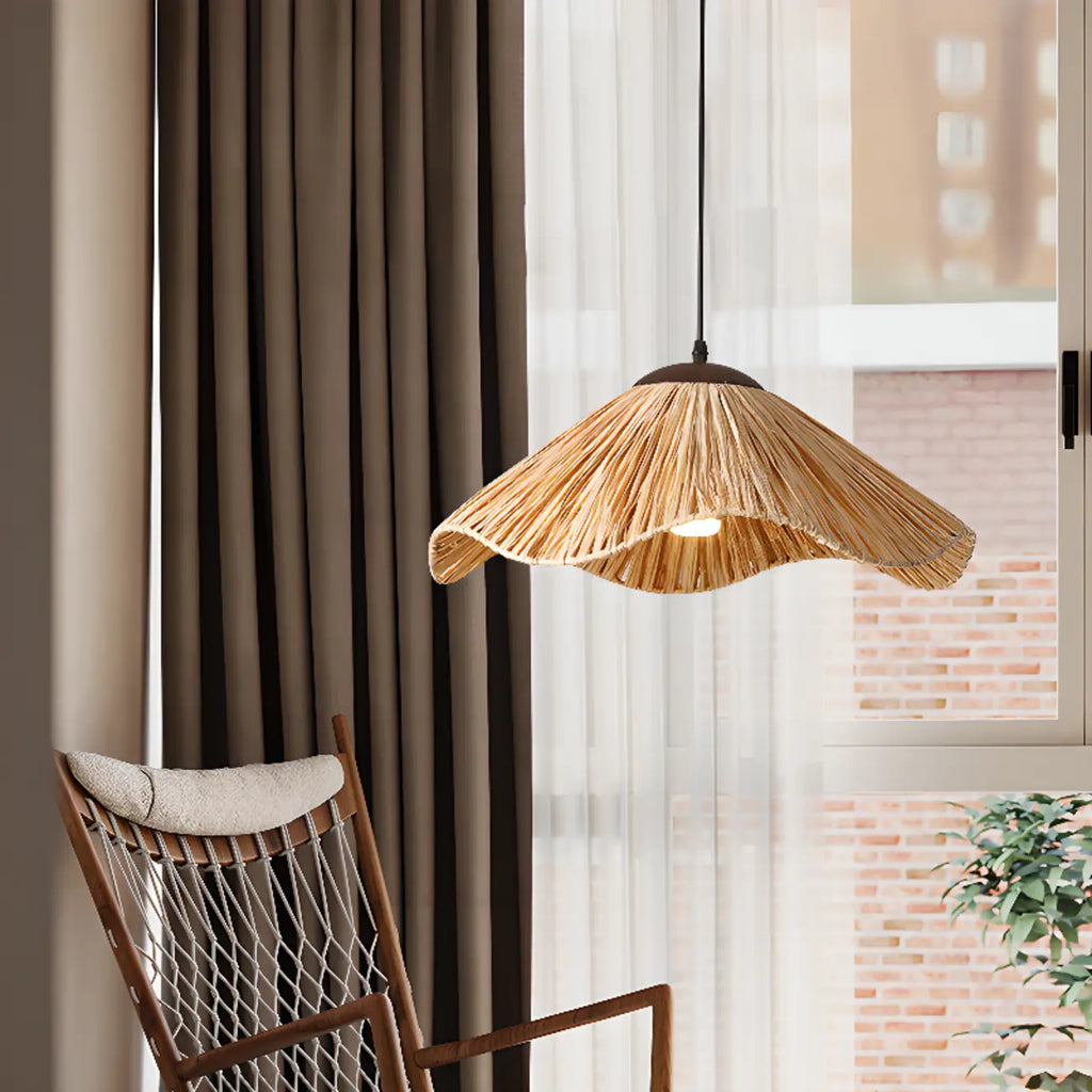 Oriental Brown Rattan Pendant Light for Kitchen Island