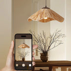 Oriental Brown Rattan Pendant Light for Kitchen Island