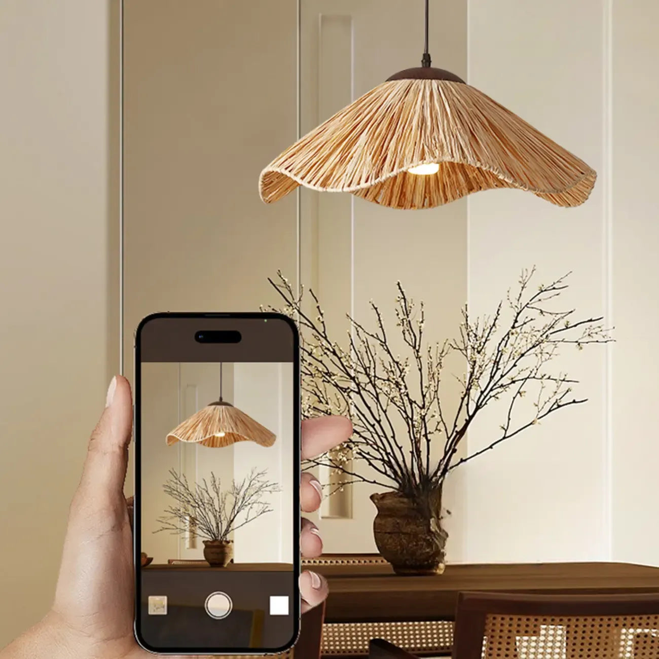 Oriental Brown Rattan Pendant Light for Kitchen Island