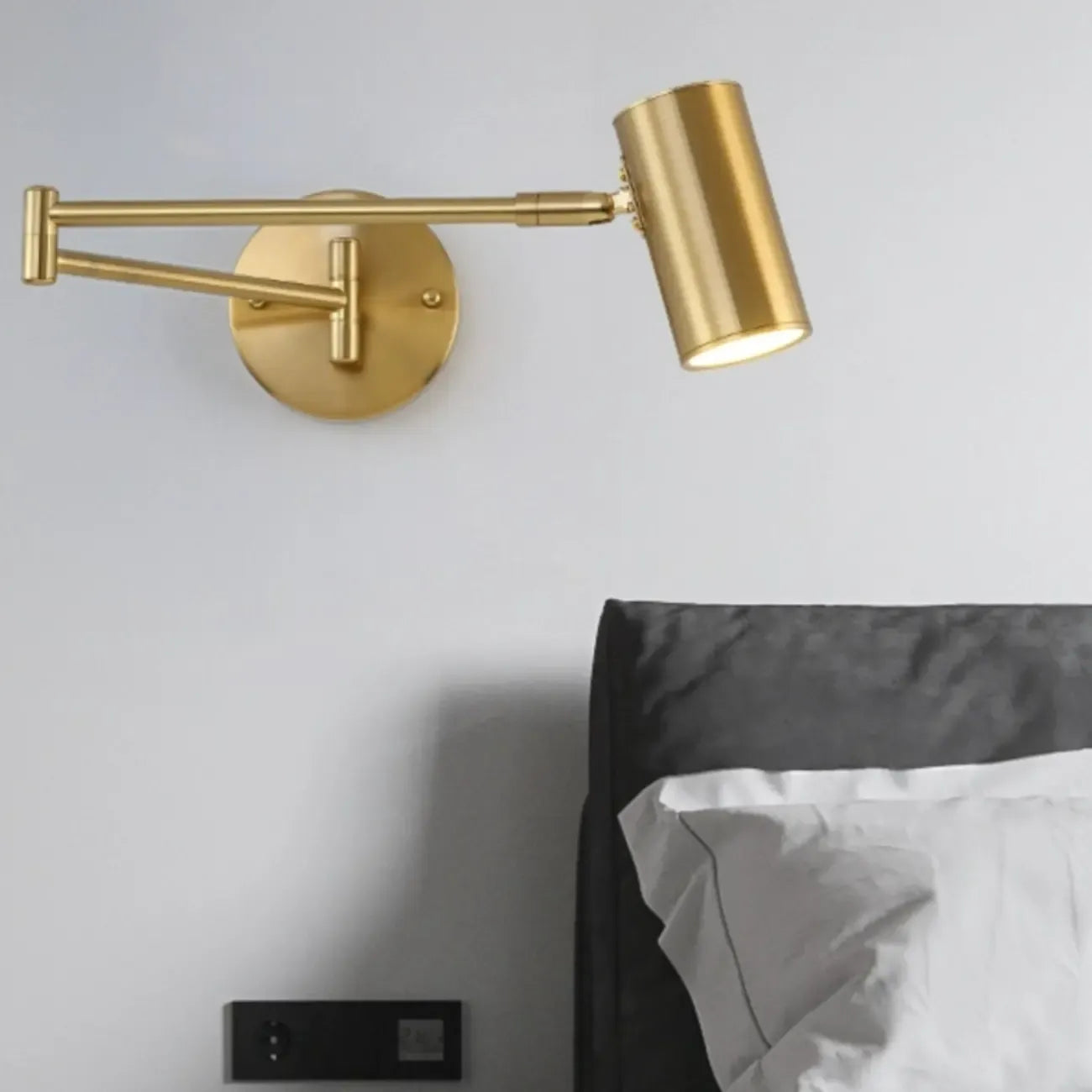 Cylinder Metal Adjustable Swing Arm Wall Light for Bedside