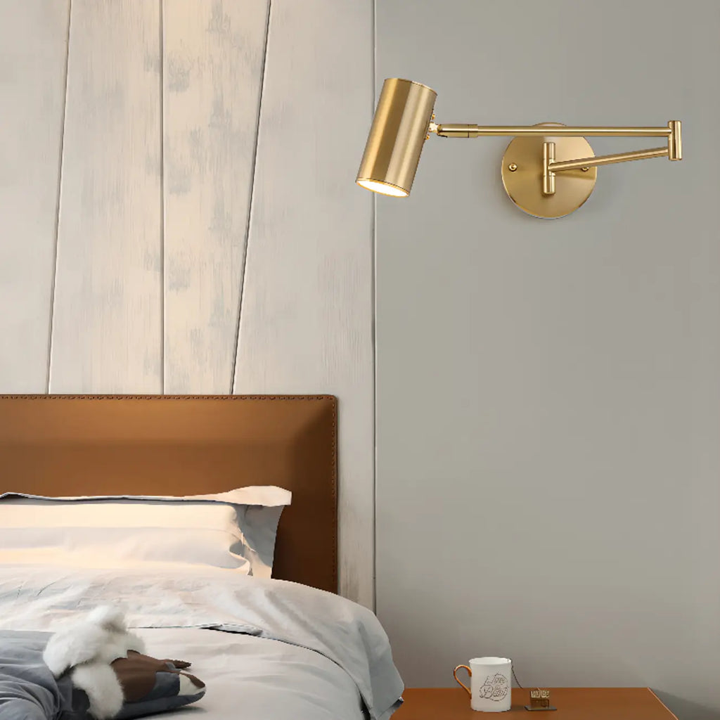Cylinder Metal Adjustable Swing Arm Wall Light for Bedside