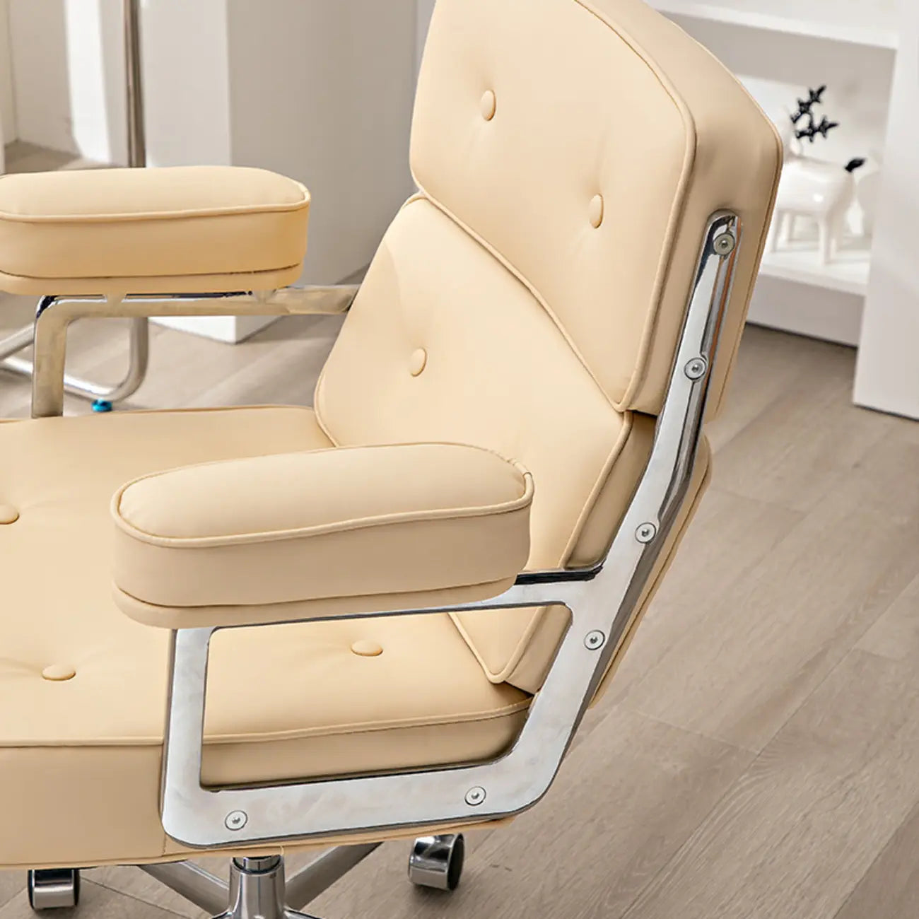 Upholstered Apricot Leather Adjustable Swivel Office Chair