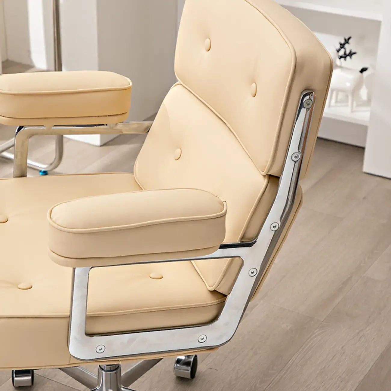 Upholstered Apricot Leather Adjustable Swivel Office Chair