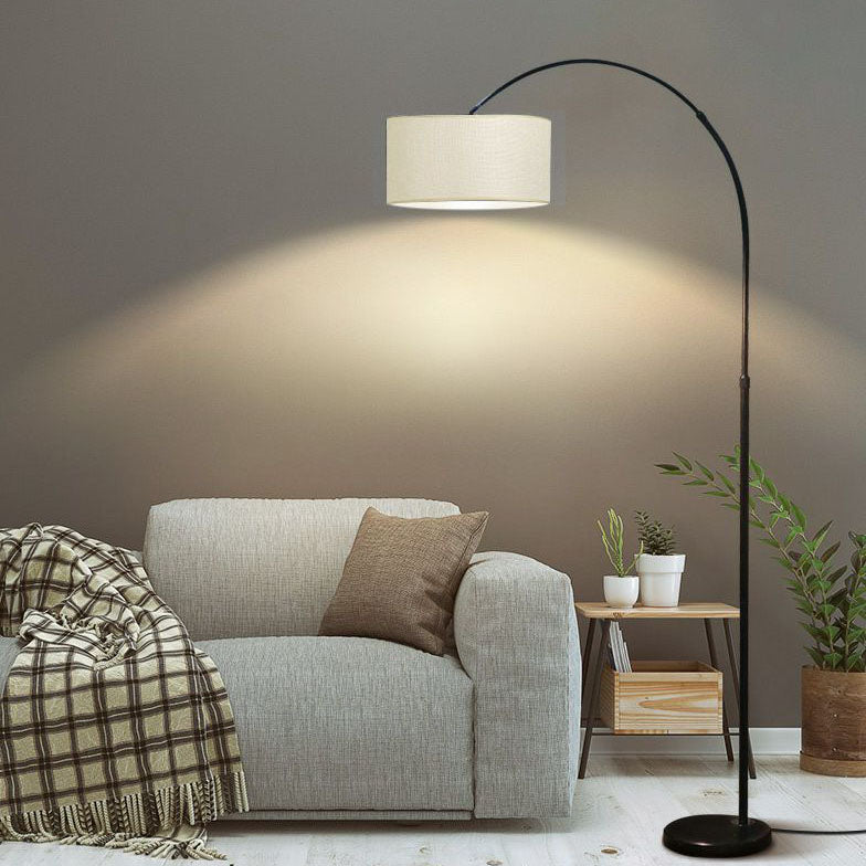 Modern Adjustable Arc Floor Lamp Drum Shade for Living Room
