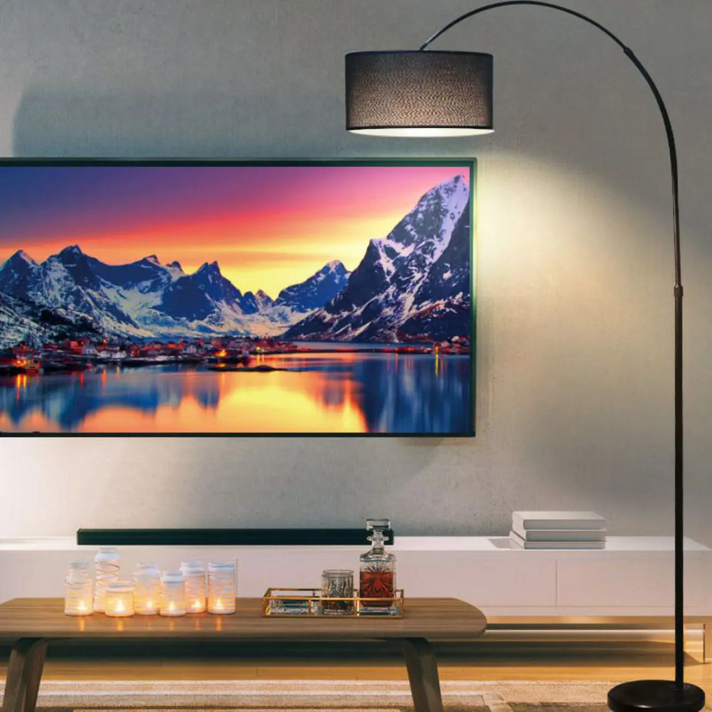 Modern Adjustable Arc Floor Lamp Drum Shade for Living Room