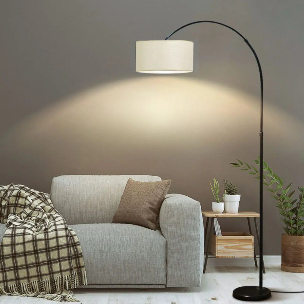 Modern Adjustable Arc Floor Lamp Drum Shade for Living Room