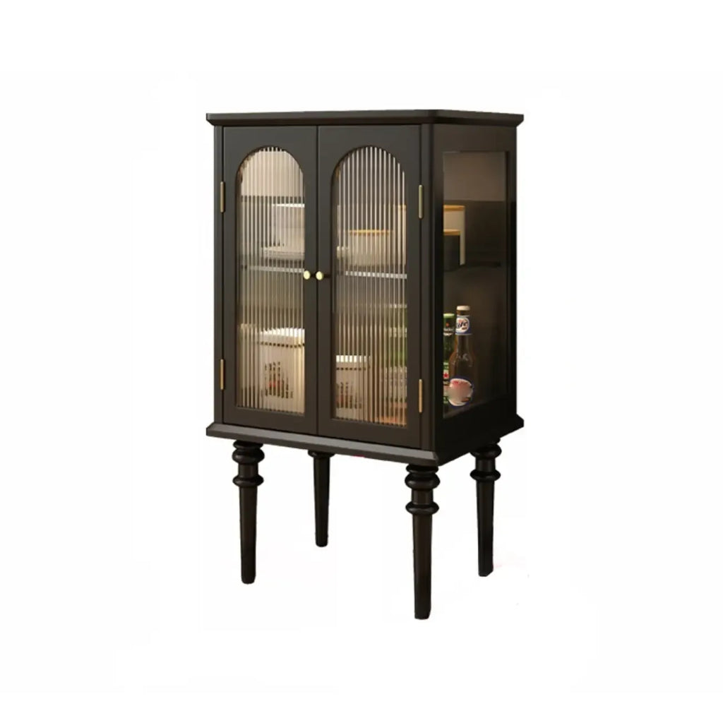 Traditional Black Wood Fluted & Clear Glass Storage Cabinet