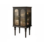 Traditional Black Wood Fluted & Clear Glass Storage Cabinet