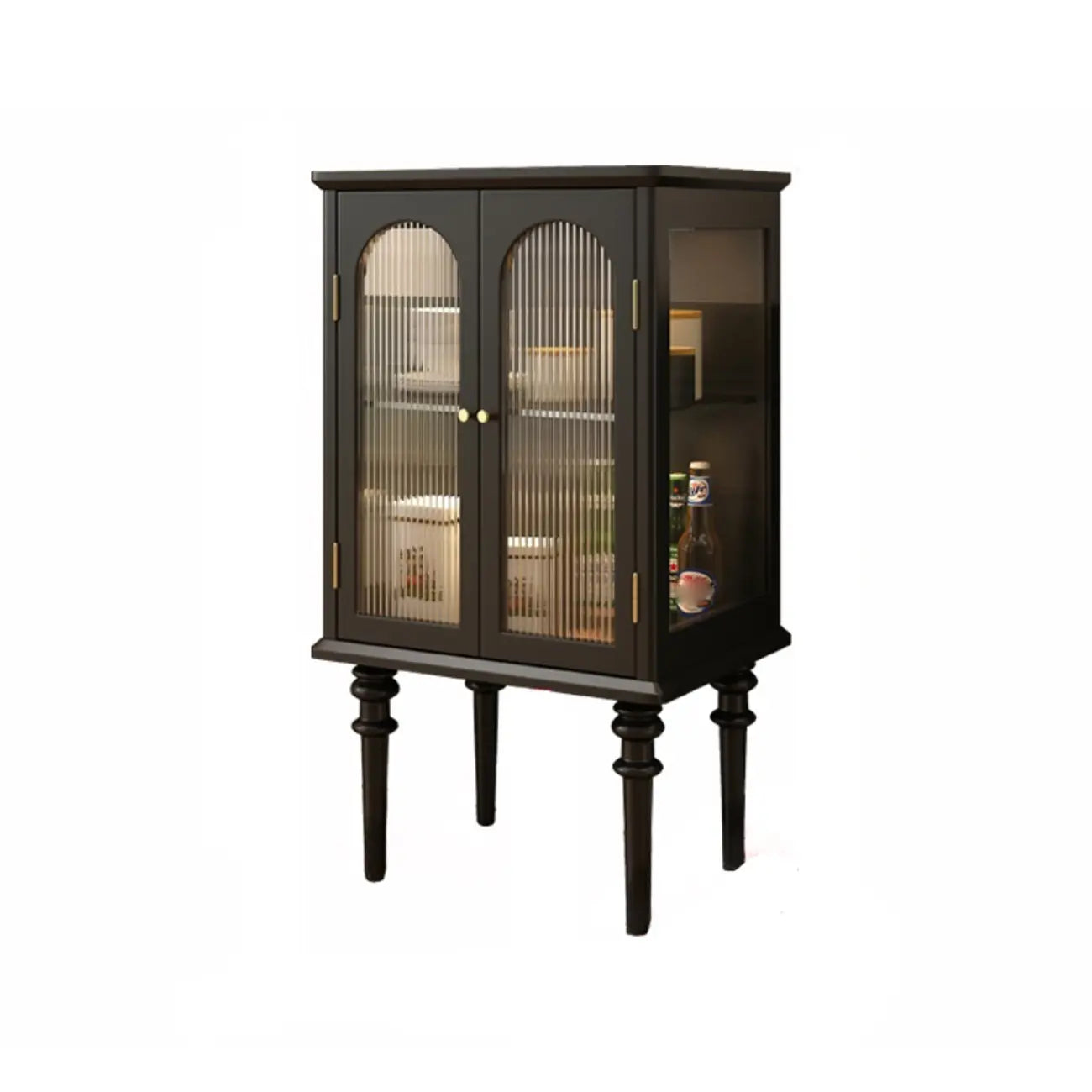 Traditional Black Wood Fluted & Clear Glass Storage Cabinet
