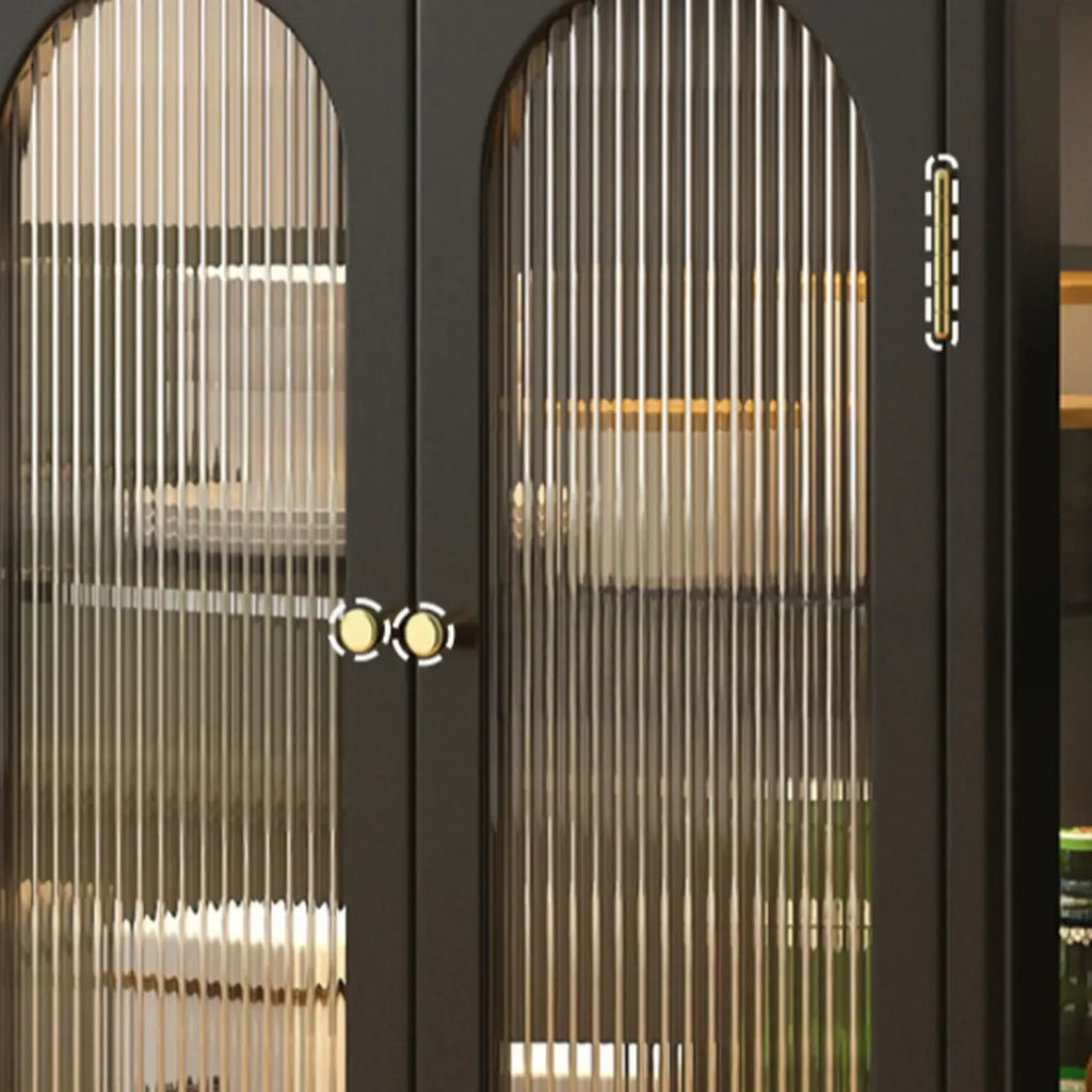 Traditional Black Wood Fluted & Clear Glass Storage Cabinet