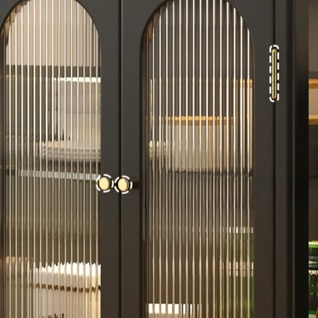 Traditional Black Wood Fluted & Clear Glass Storage Cabinet