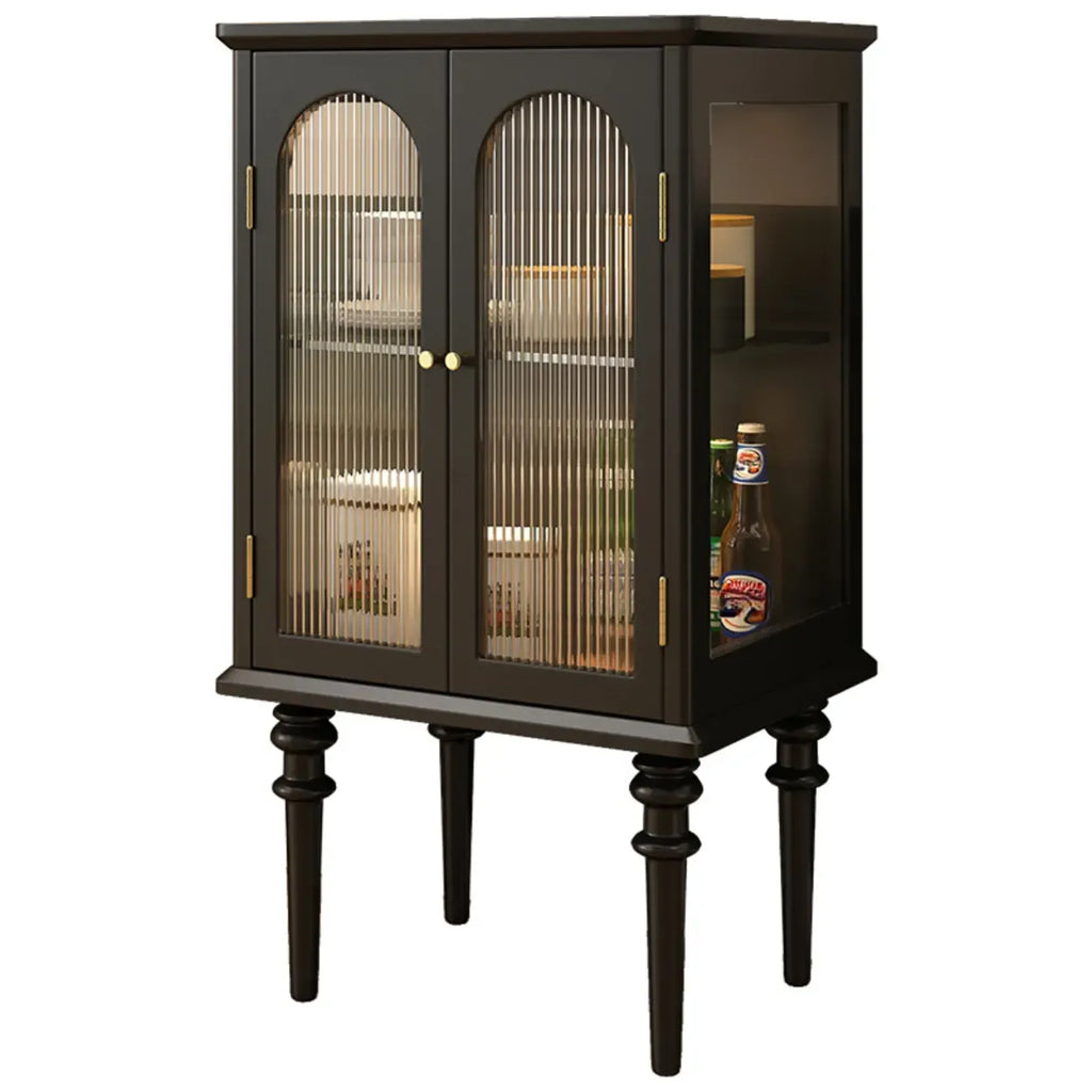 Traditional Black Wood Fluted & Clear Glass Storage Cabinet
