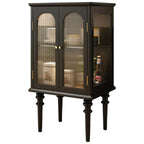 Traditional Black Wood Fluted & Clear Glass Storage Cabinet