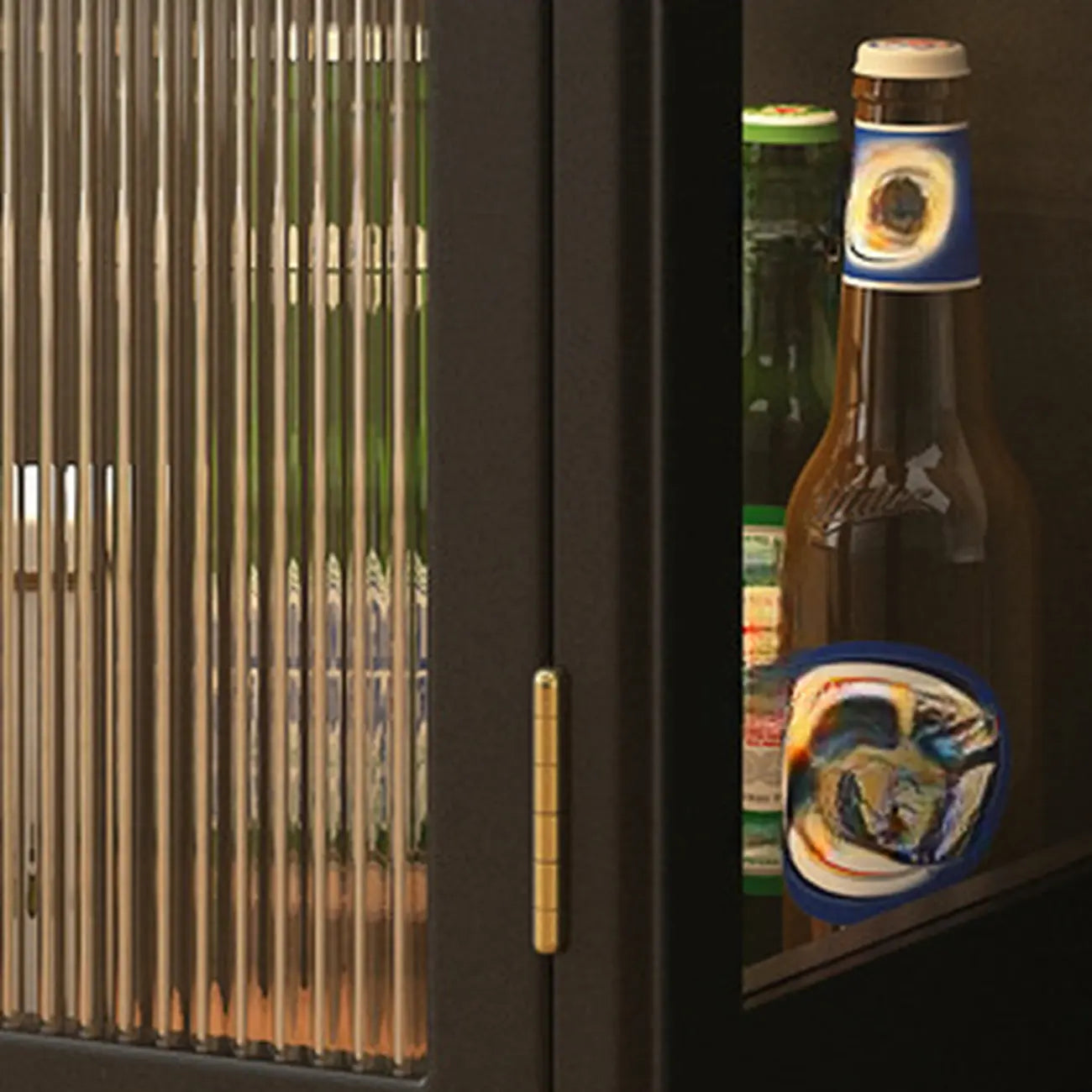 Traditional Black Wood Fluted & Clear Glass Storage Cabinet