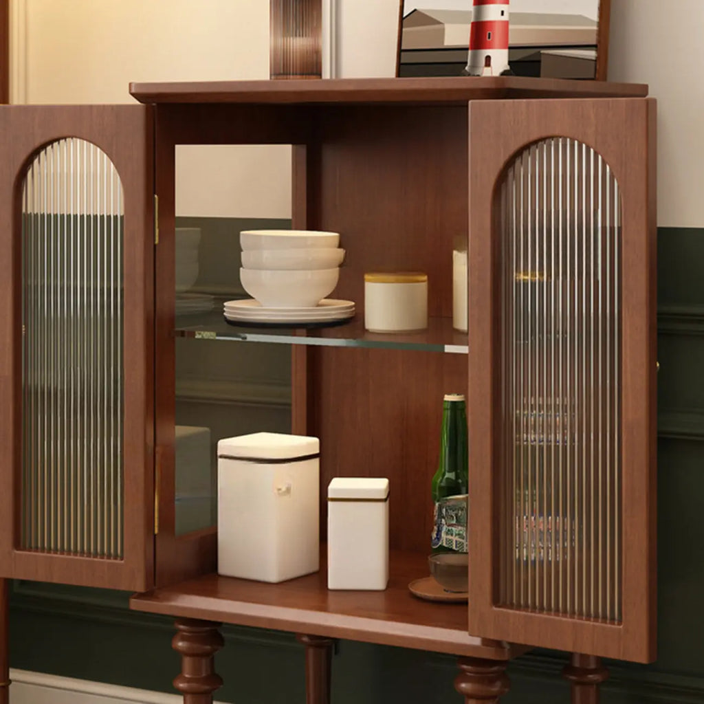 Traditional Black Wood Fluted & Clear Glass Storage Cabinet