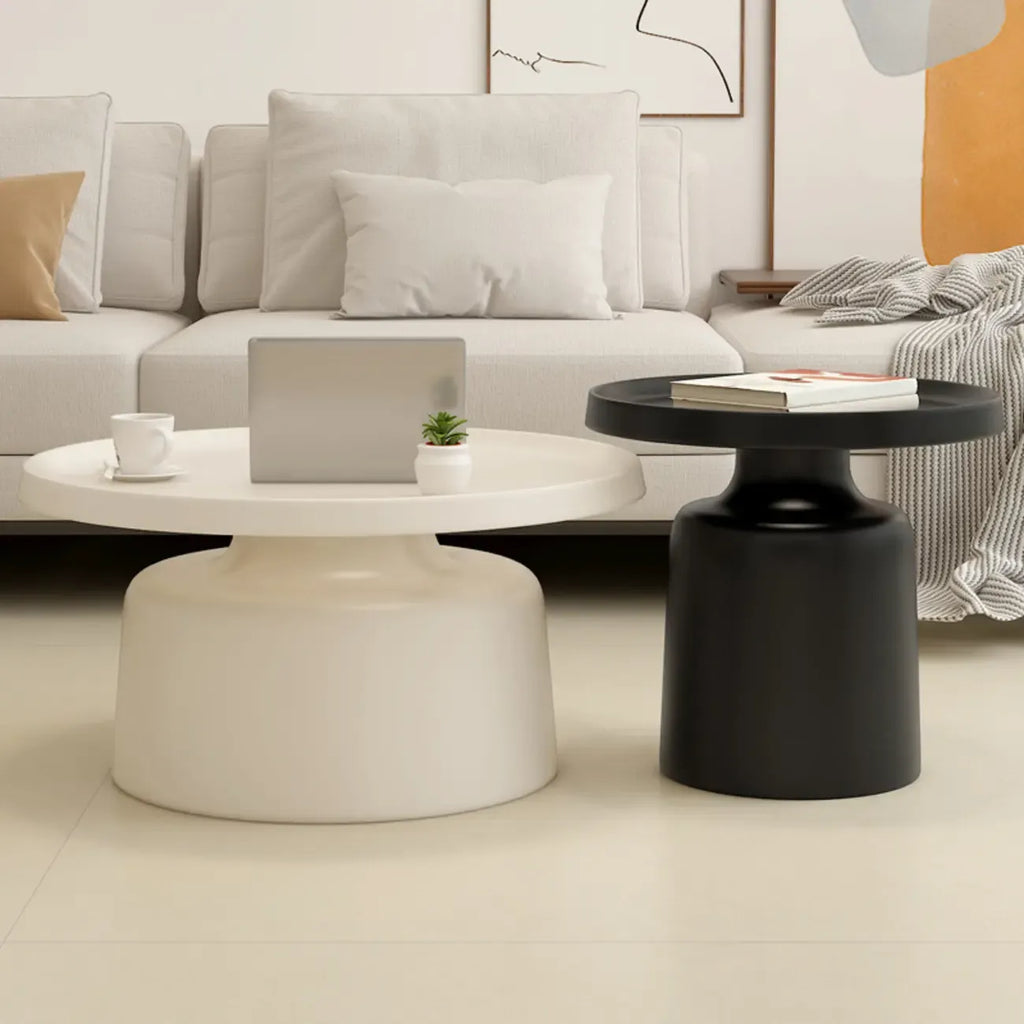 Contemporary Round Metal Black Side Table