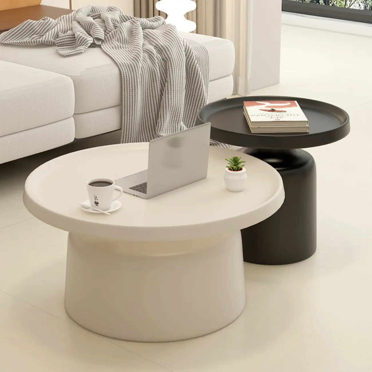 Contemporary Round Metal Black Side Table