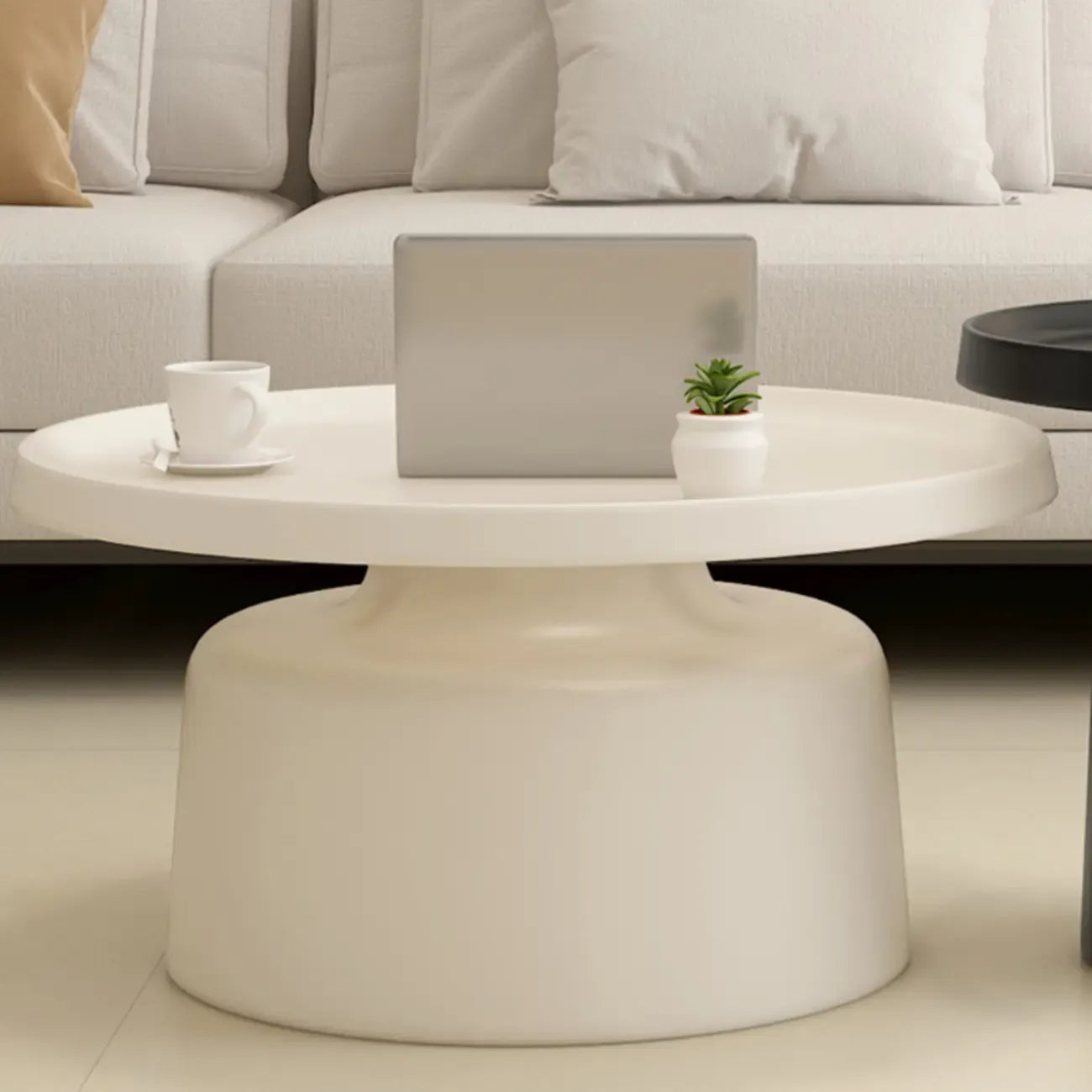 Contemporary Round Metal Black Side Table
