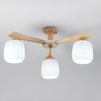 Scandinavian White Glass Jar Wooden Semi Flush Ceiling Light