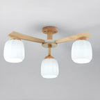 Scandinavian White Glass Jar Wooden Semi Flush Ceiling Light