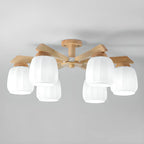 Scandinavian White Glass Jar Wooden Semi Flush Ceiling Light