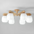 Scandinavian White Glass Jar Wooden Semi Flush Ceiling Light