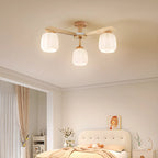 Scandinavian White Glass Jar Wooden Semi Flush Ceiling Light