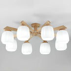 Scandinavian White Glass Jar Wooden Semi Flush Ceiling Light