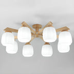 Scandinavian White Glass Jar Wooden Semi Flush Ceiling Light