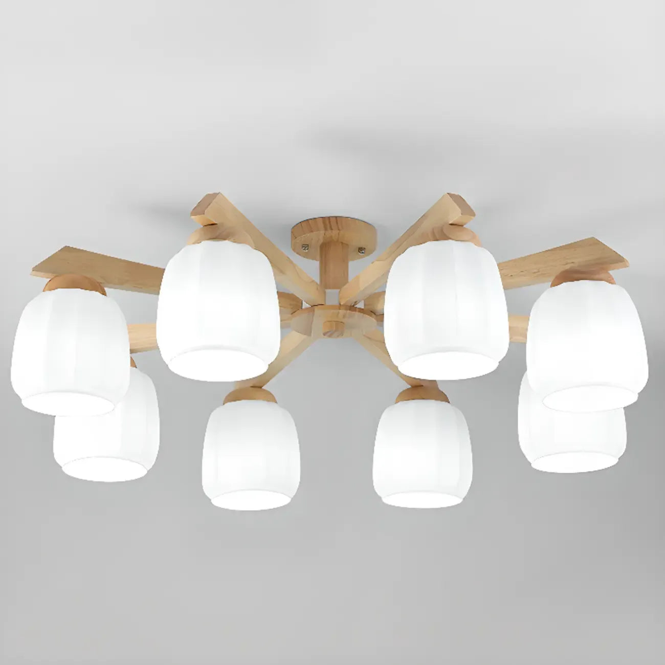 Scandinavian White Glass Jar Wooden Semi Flush Ceiling Light
