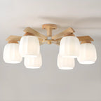 Scandinavian White Glass Jar Wooden Semi Flush Ceiling Light