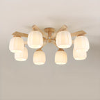 Scandinavian White Glass Jar Wooden Semi Flush Ceiling Light