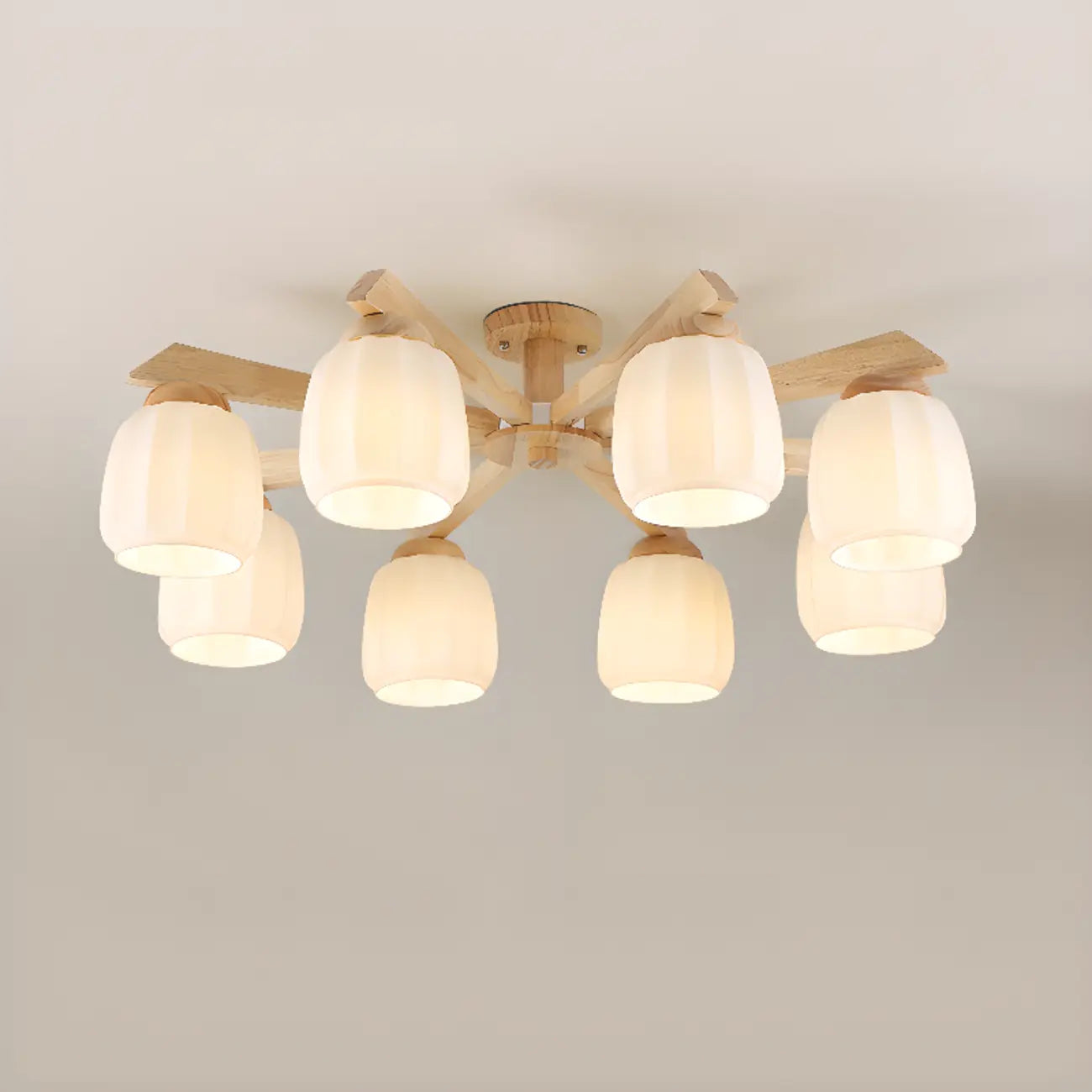 Scandinavian White Glass Jar Wooden Semi Flush Ceiling Light